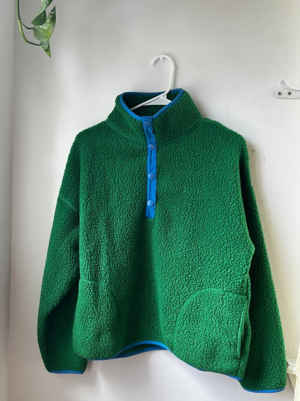 J. Crew Green Snap-collar Sherpa Sweatshirt Green Polartec Fleece
